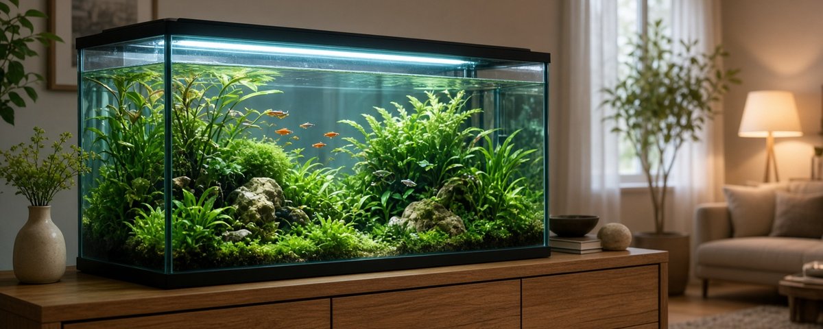 Aquarium d’eau douce éclairé dans un salon