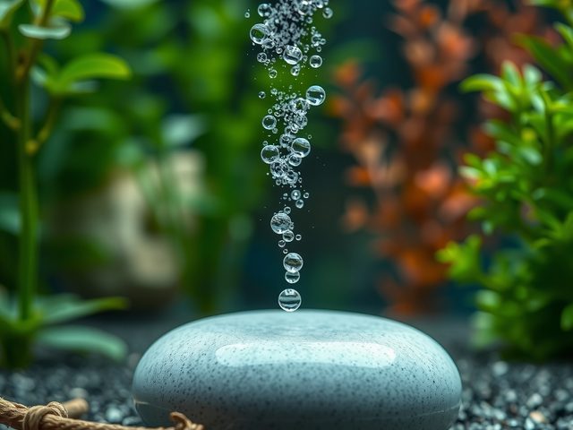 Pierre à air en céramique dans un aquarium planté libérant de fines bulles